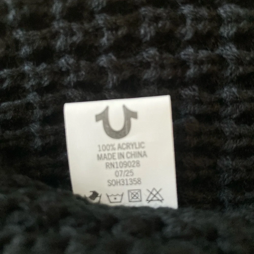 True Religion Black Knit Logo Beanie & Scarf Set One Size